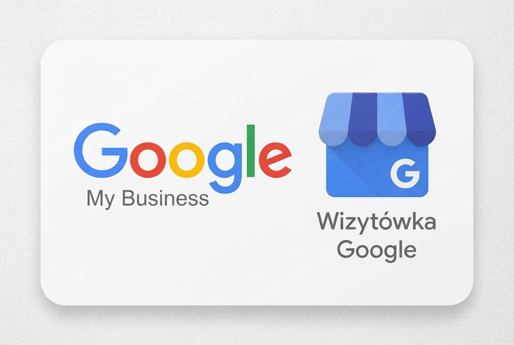 Logo Google My Business i ikona Profilu Firmy w Google z podpisem Wizytówka Google