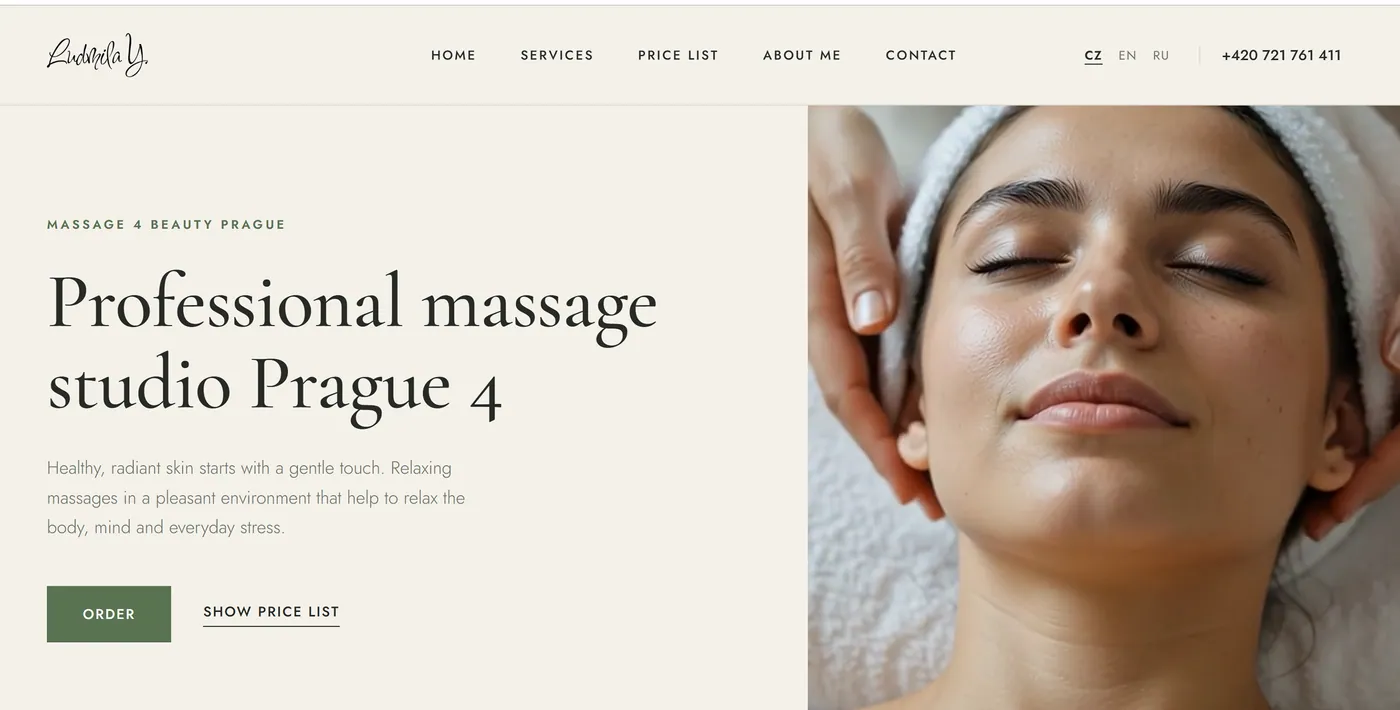 Beauty Massage website homepage