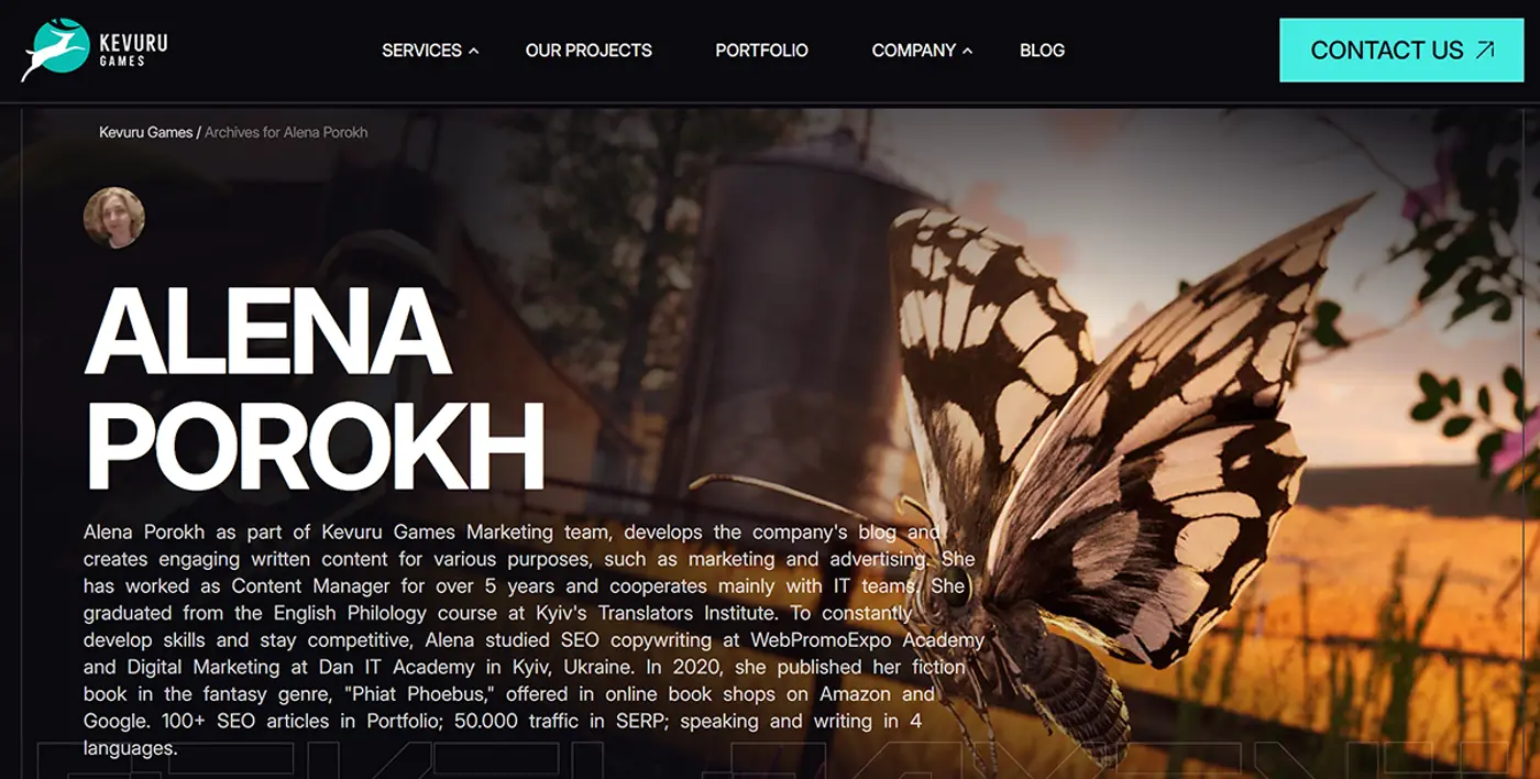 Kevuru Games website, the game art and development service pages