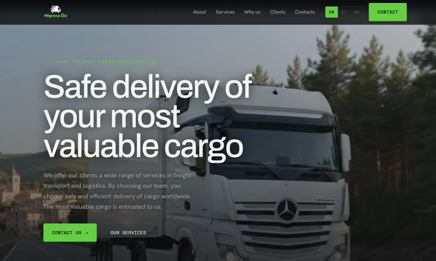 Migrona OÜ freight forwarding website homepage